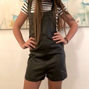 Faux leather overalls